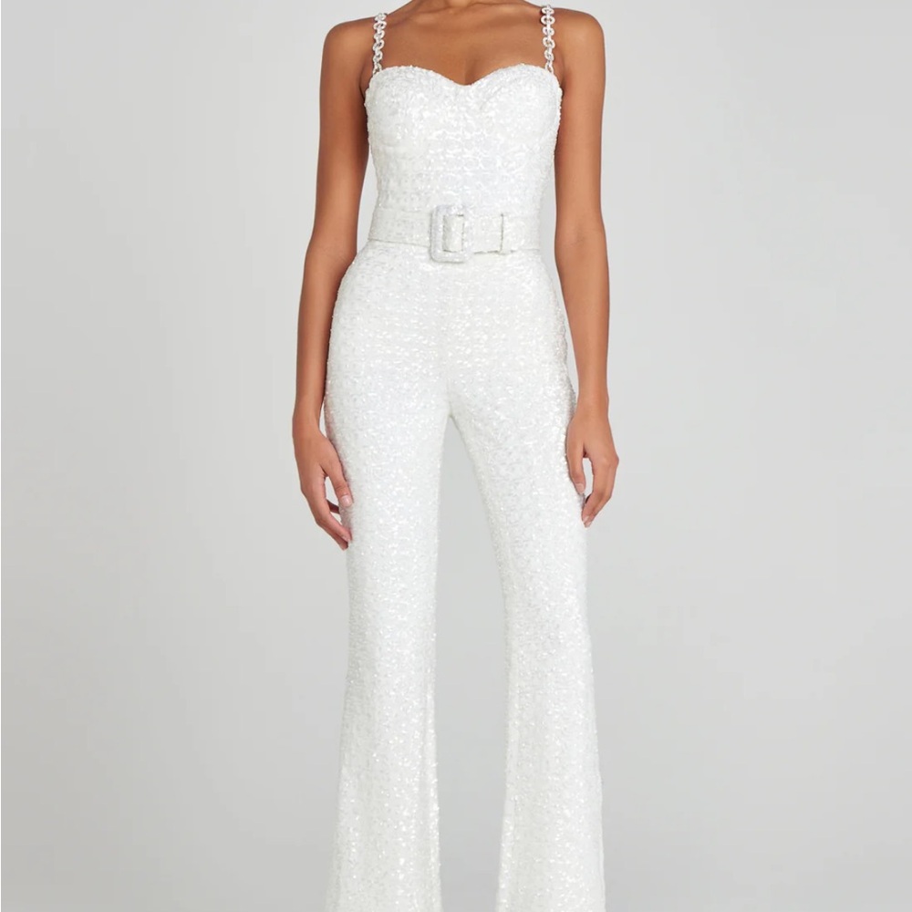NADINE MERABI Elegant White Textured Jumpsuit